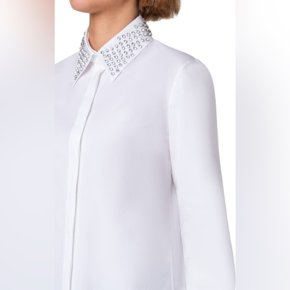 Button-Up Shirt with Detachable Rhinestone Stud Collar by Akris Punto -Sz 4- - Picture 11 of 12